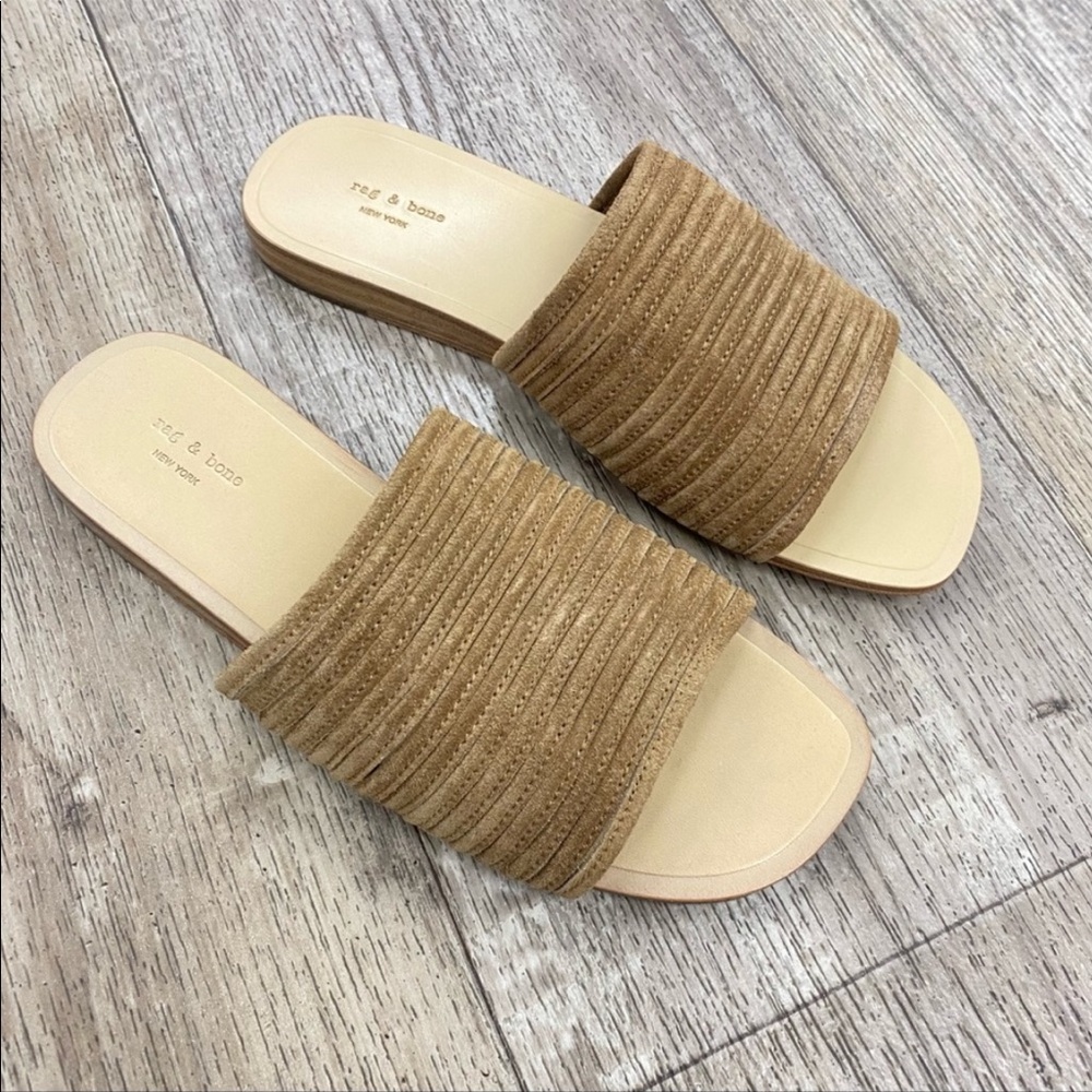 Rag & Bone Cameron Flat Slip-on Suede Sandal In Camel Suede size 6.5 - Picture 3 of 4